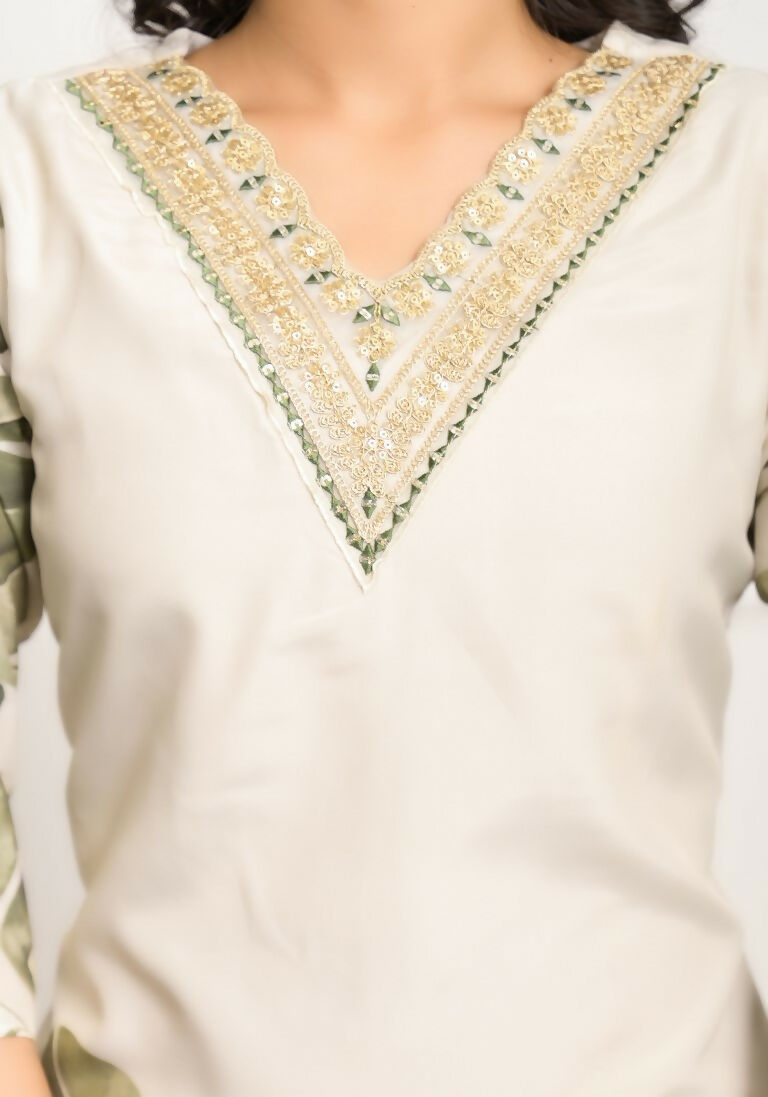 Festive Wear Ethnic White frencs crepe With Cotton Lining Stitched Suit With Dupatta - Tanisha