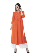 Women's Orange Thread Work Emb Kurti With Side Slits - G & A Apparels