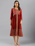 Maroon Viscose Rayon Ethnic Motifs Aline Dress - Poonam