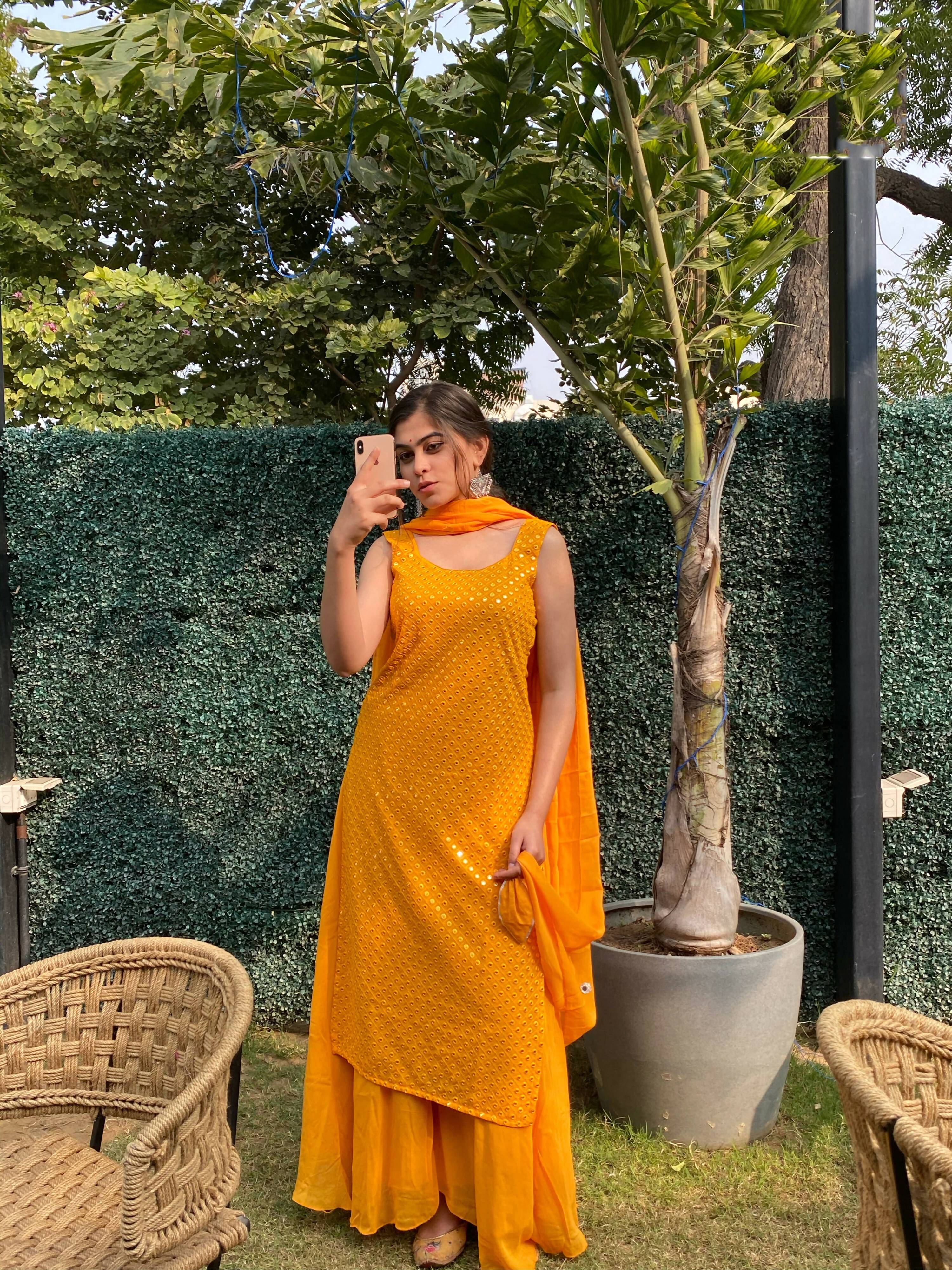 Partywear Designer Yellow Georgette Palazzo Suit - Anbazaar