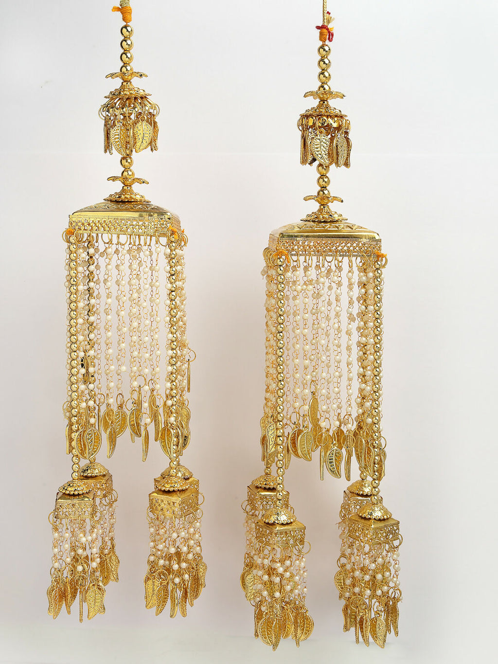 NVR Women's Pack Of 2 Gold-Polished & White Pearl Beaded Bridal Heavy Kaleera Sets