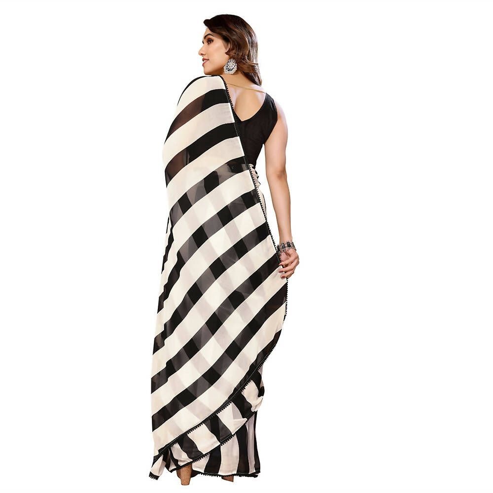 Women's Partywear Designer Black&White Georgette Fancy Saree - Satrangi