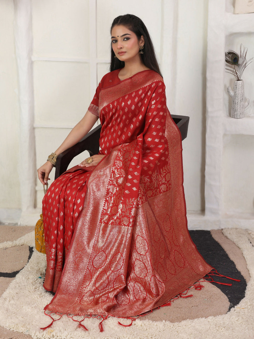 Shree Shyam Fashion Lichi Silk Red Saree