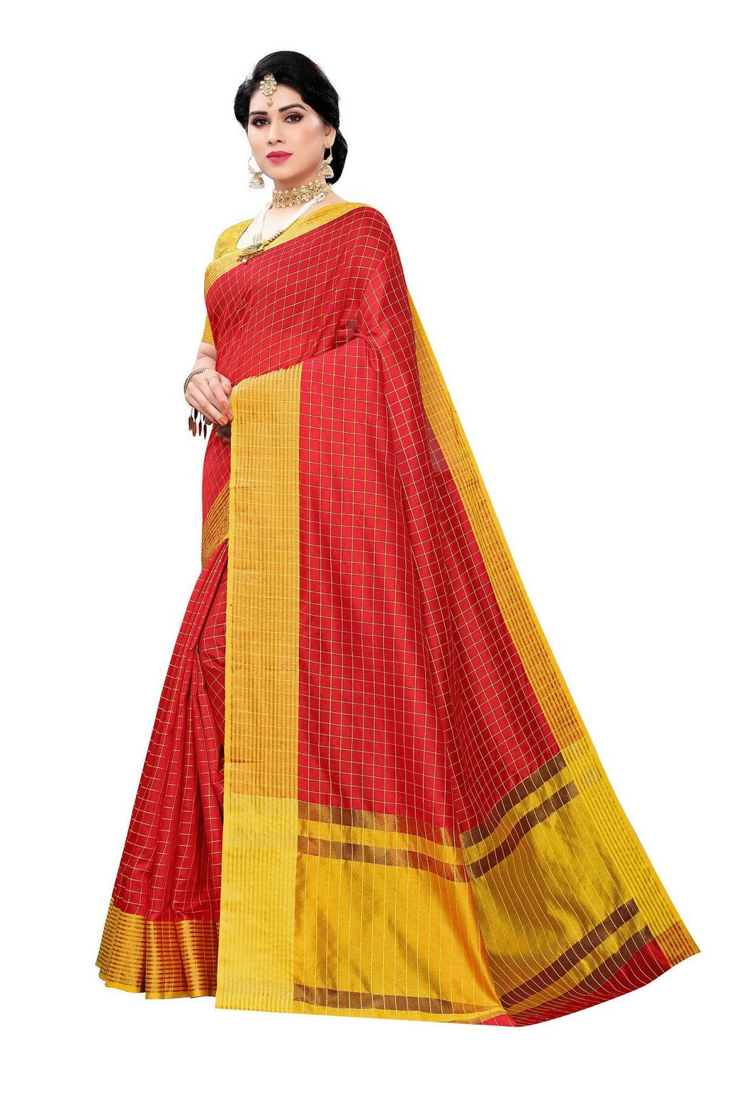 Vamika Red Cotton Silk Weaving Saree (Manipuri Red)