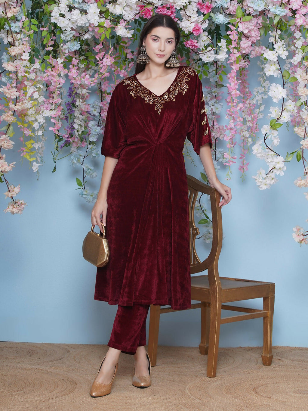 Joban Fashion Maroon Hand Embellished Coord Set