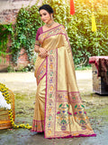 Sangam Prints Beige Silk Woven Work Traditional Saree