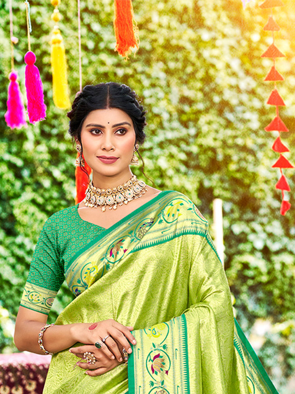 Sangam Prints Green Silk Woven Work Traditional Saree