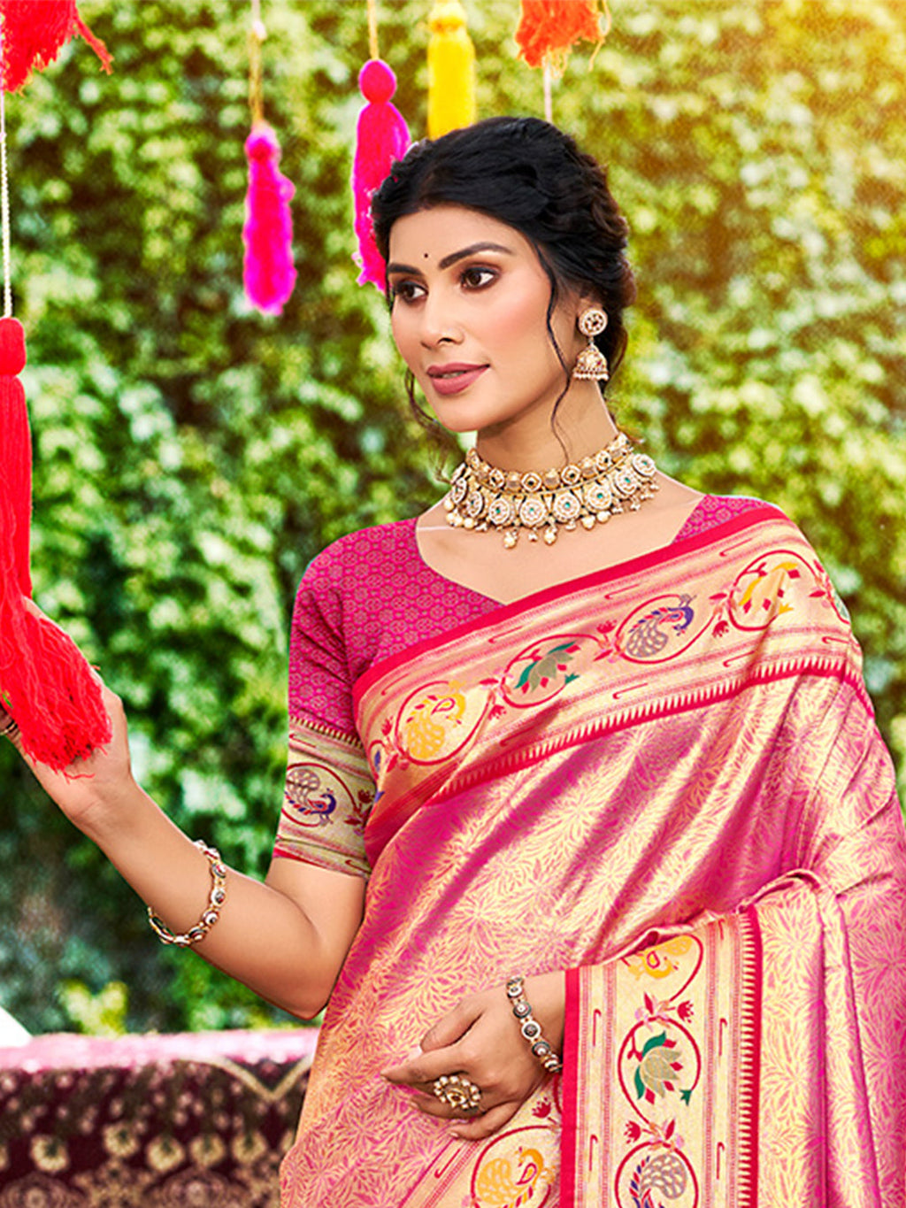 Sangam Prints Pink Silk Woven Work Traditional Saree