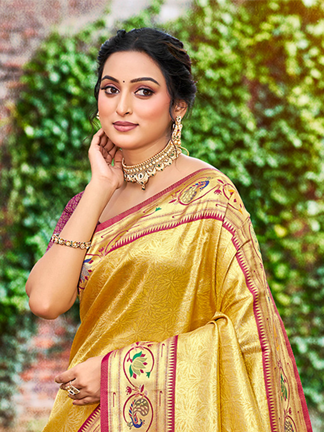 Sangam Prints Yellow Silk Woven Work Traditional Saree