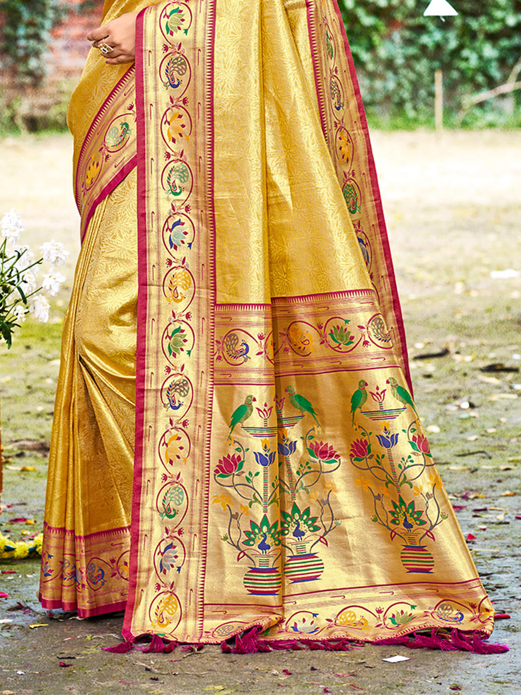 Sangam Prints Yellow Silk Woven Work Traditional Saree
