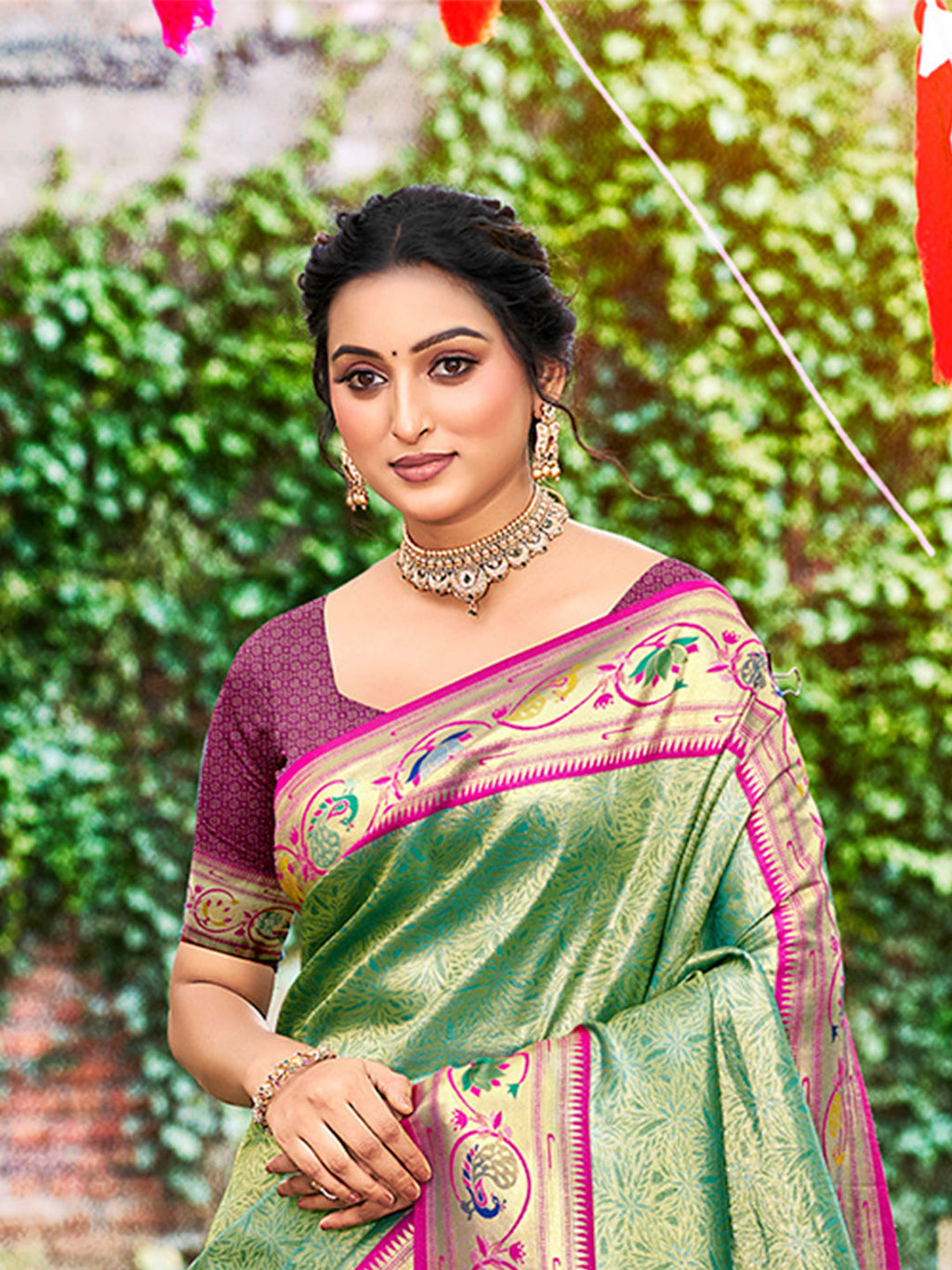Sangam Prints Dark Green Silk Woven Work Traditional Saree