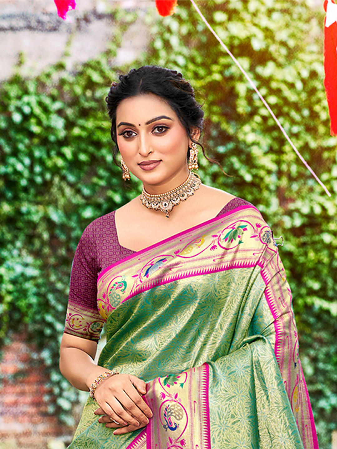 Sangam Prints Dark Green Silk Woven Work Traditional Saree