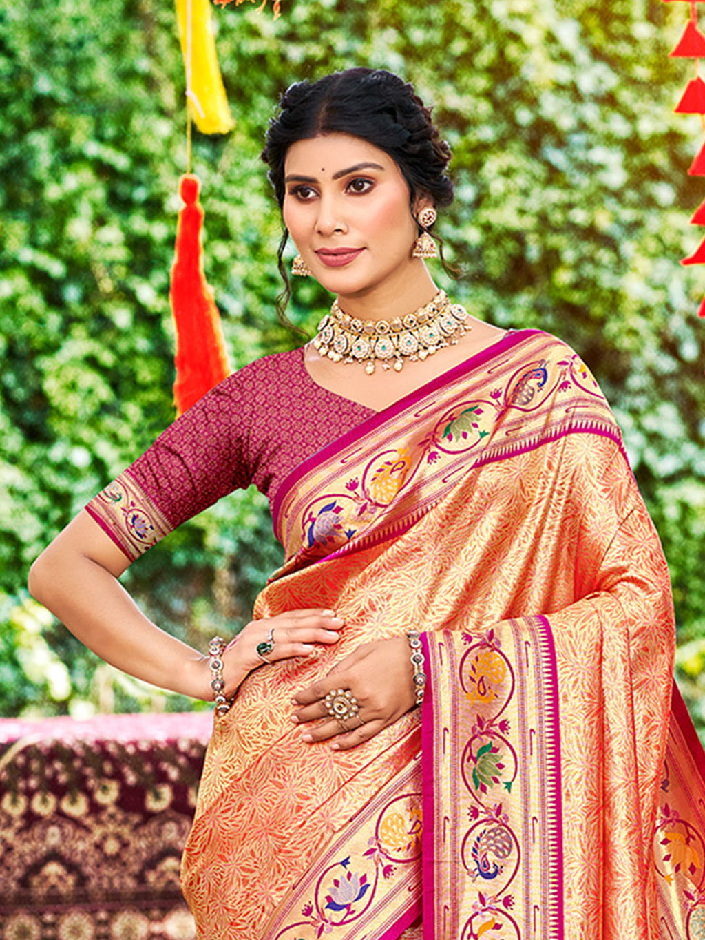 Sangam Prints Orange Silk Woven Work Traditional Saree