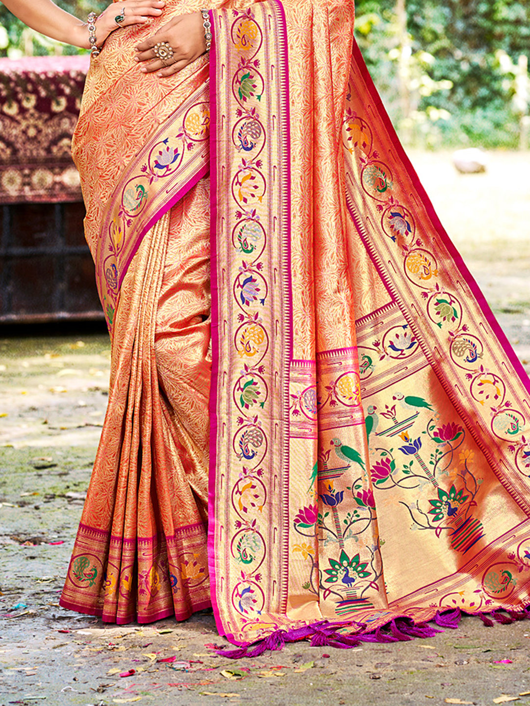 Sangam Prints Orange Silk Woven Work Traditional Saree