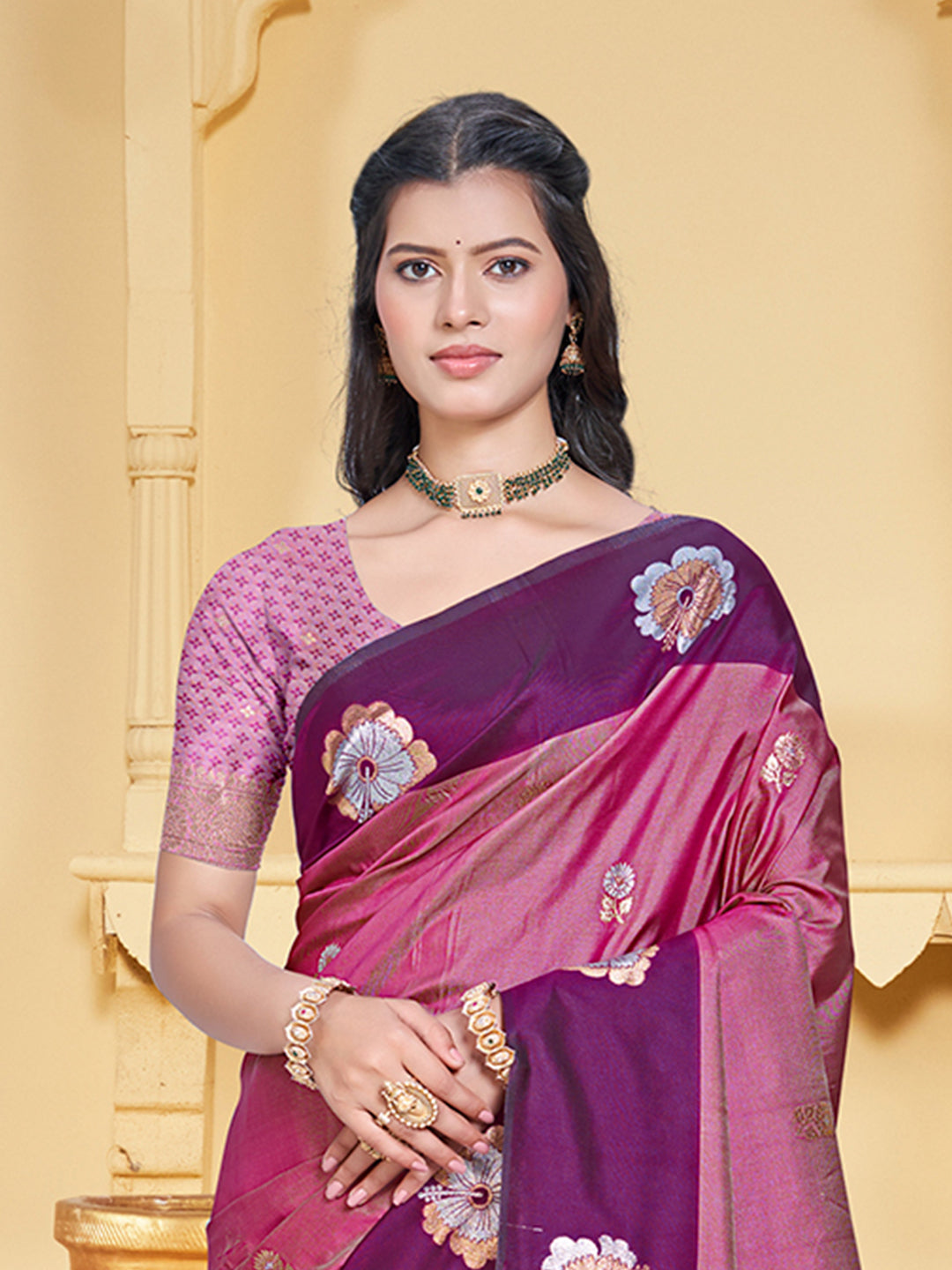 Sangam Prints Magenta Silk Woven Work Traditional Saree