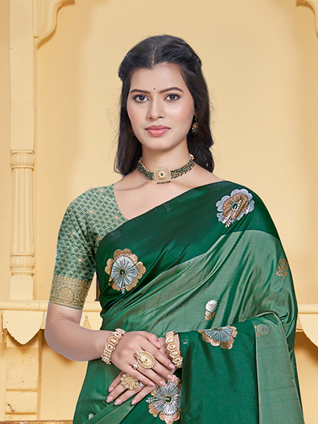 Sangam Prints Green Silk Woven Work Traditional Saree