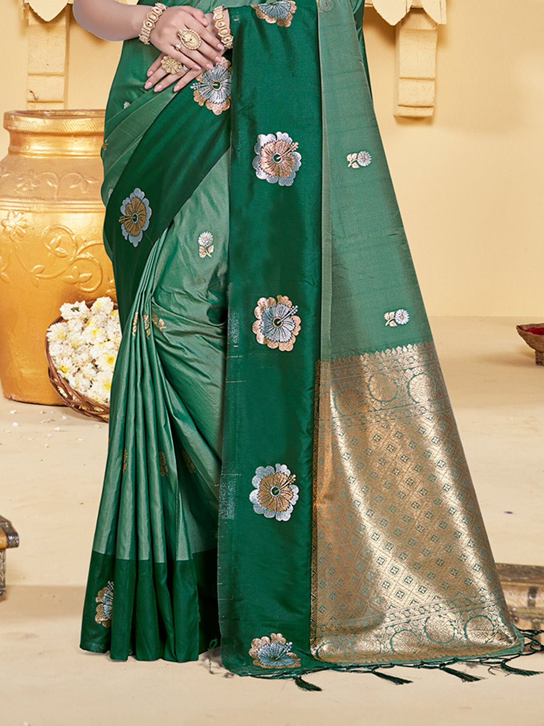 Sangam Prints Green Silk Woven Work Traditional Saree