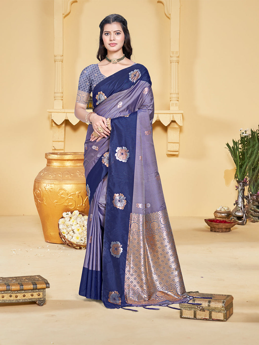 Sangam Prints Purple Silk Woven Work Traditional Saree