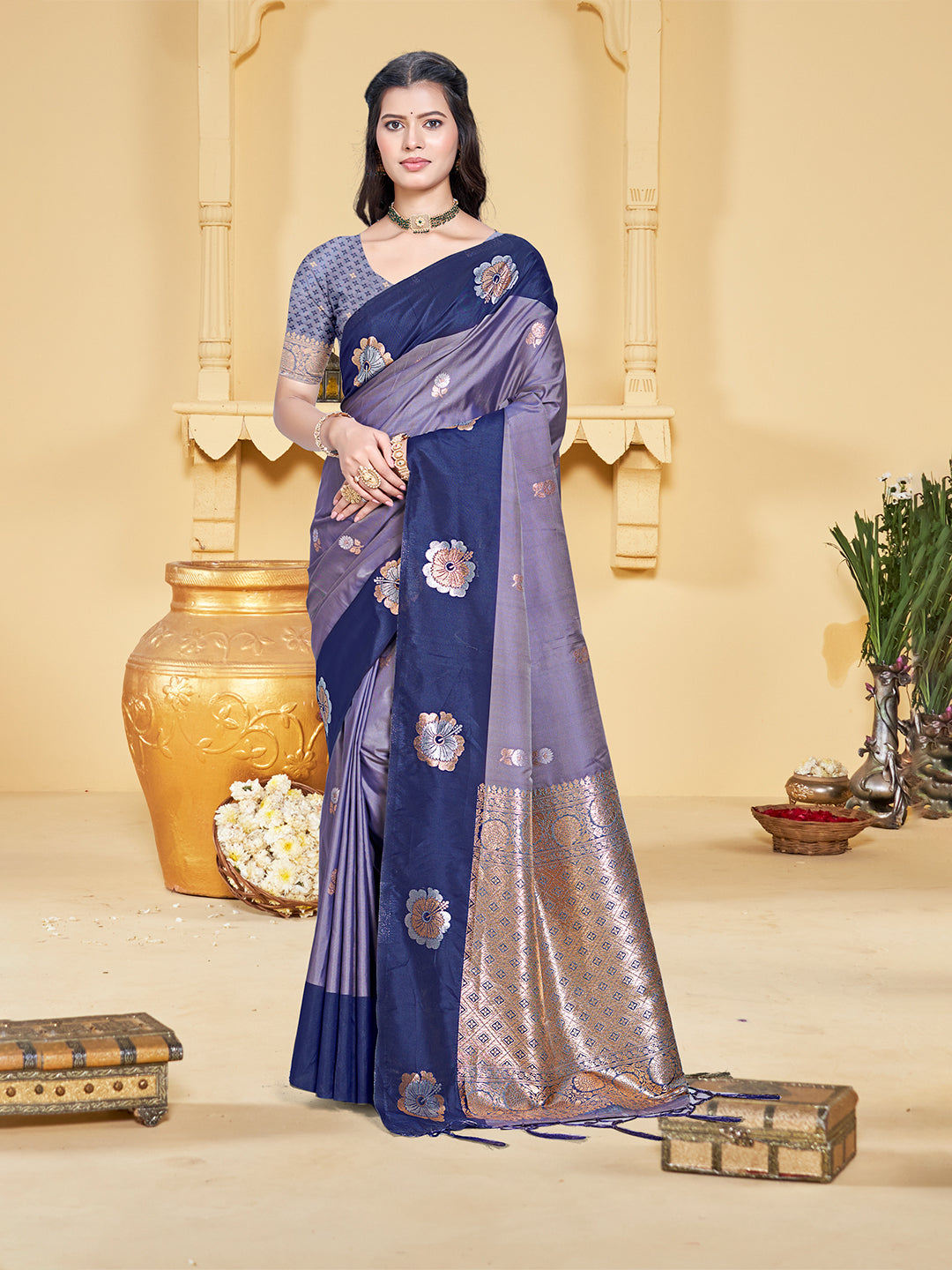 Sangam Prints Purple Silk Woven Work Traditional Saree