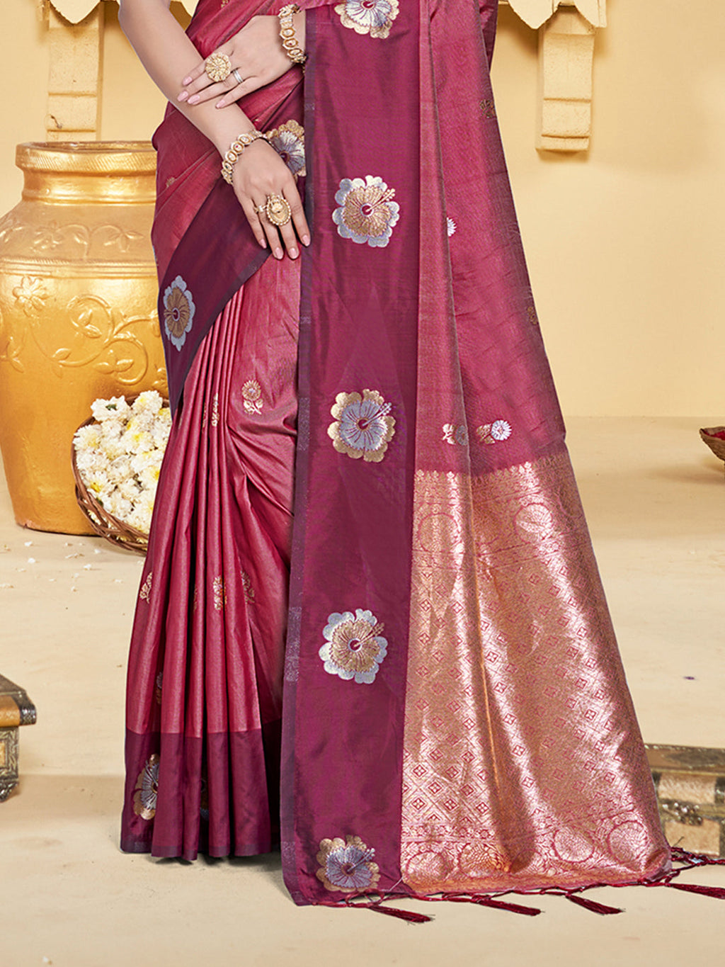Sangam Prints Maroon Silk Woven Work Traditional Saree