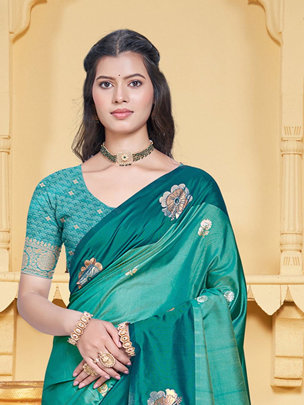 Sangam Prints Teal Blue Silk Woven Work Traditional Saree