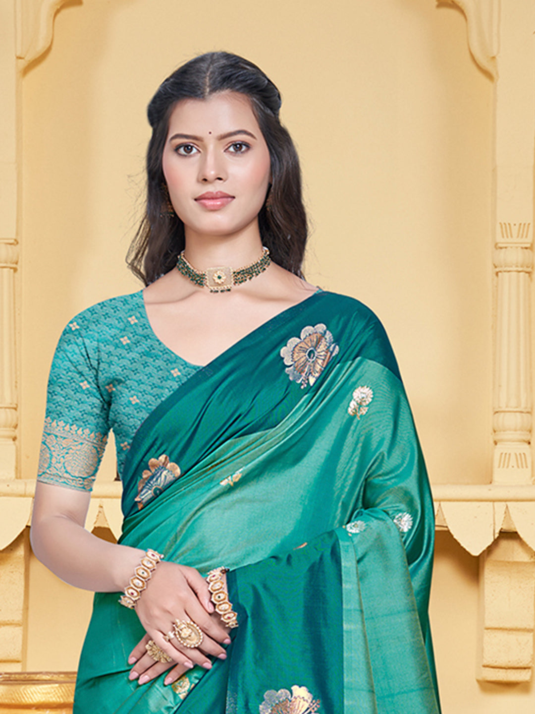 Sangam Prints Teal Blue Silk Woven Work Traditional Saree