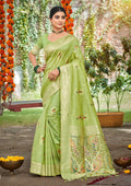 Sangam Prints Green Heavy Assam Silk Saree With Meena Woven Work Traditional Saree