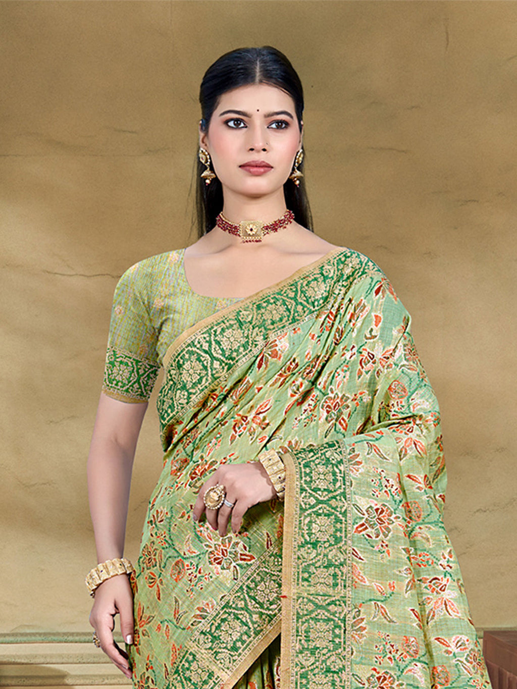 Sangam Prints Light Green  Cotton Silk With Meena Woven Work Traditional Saree