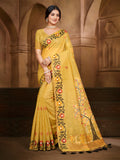 Sangam Prints Yellow Cotton Silk With Meena Woven Work Traditional Saree