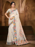 Sangam Prints Off-White Cotton Silk With Meena Woven Work Traditional Saree