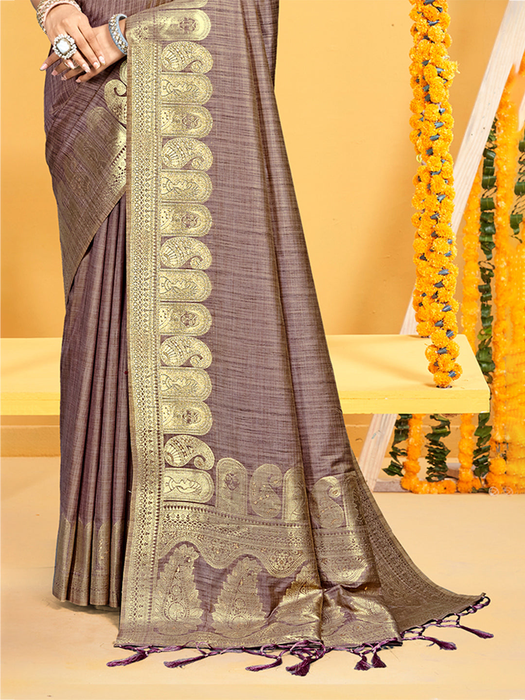 Sangam Prints Brown  Assam Silk Woven Work Traditional Saree