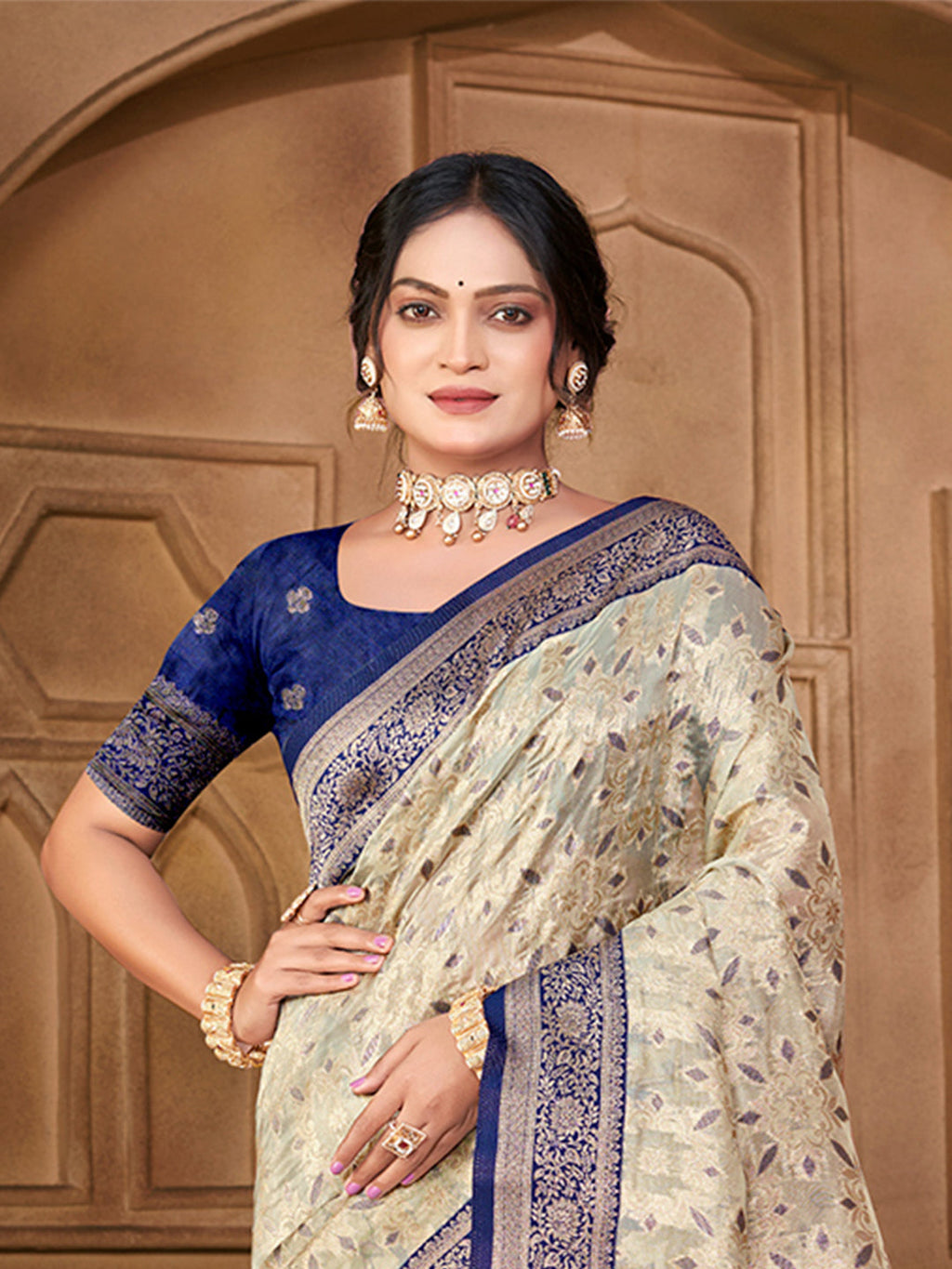 Sangam Prints Off-White Silk Woven Work Traditional Saree