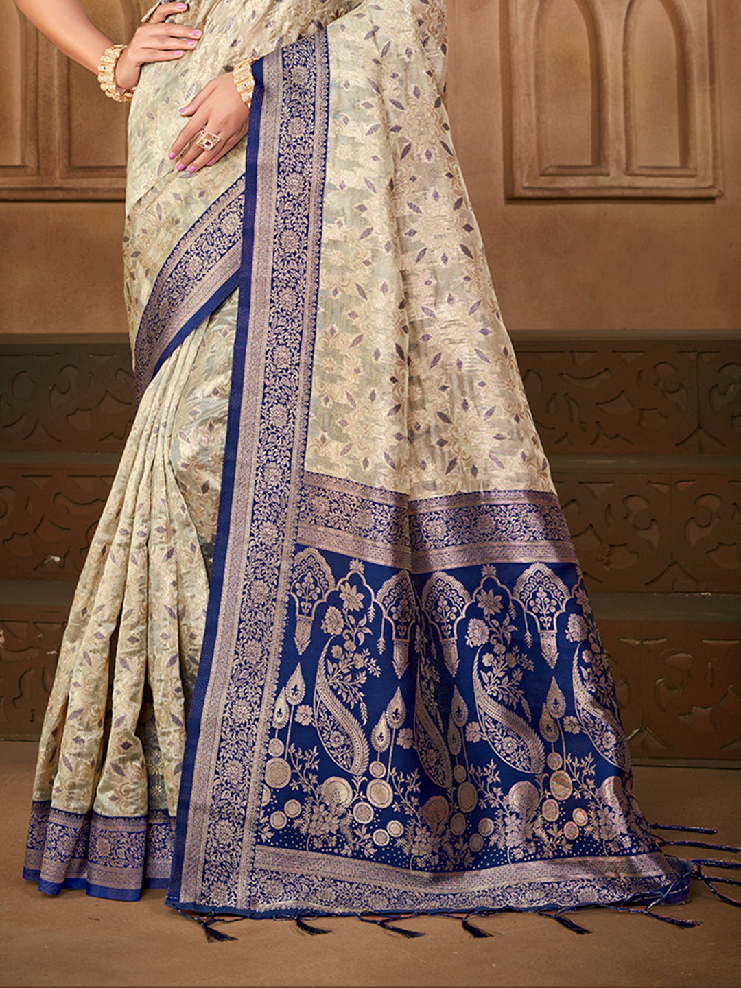 Sangam Prints Off-White Silk Woven Work Traditional Saree