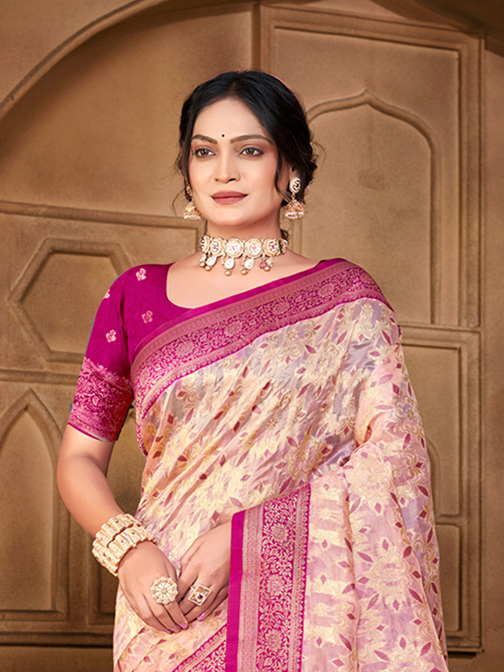 Sangam Prints Peach  Silk Woven Work Traditional Saree
