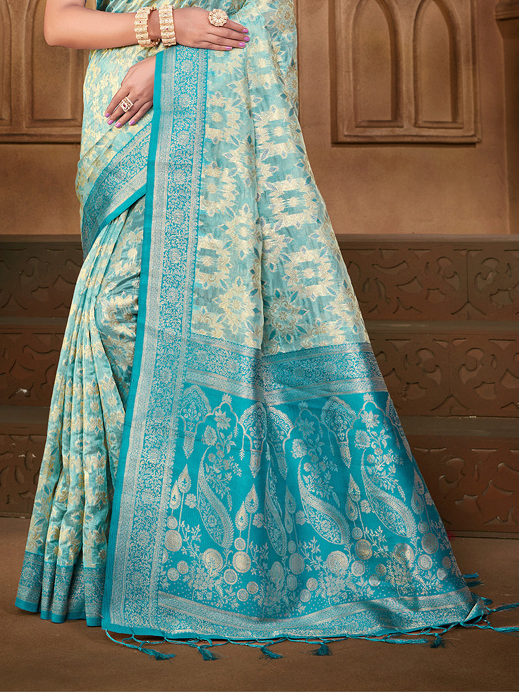 Sangam Prints Light Blue Silk Woven Work Traditional Saree