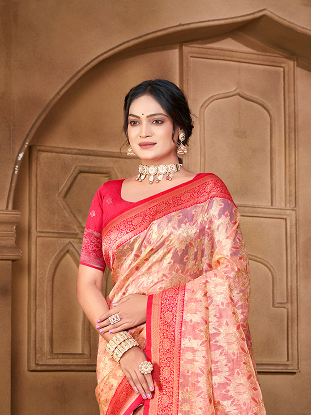Sangam Prints Light Pink Silk Woven Work Traditional Saree