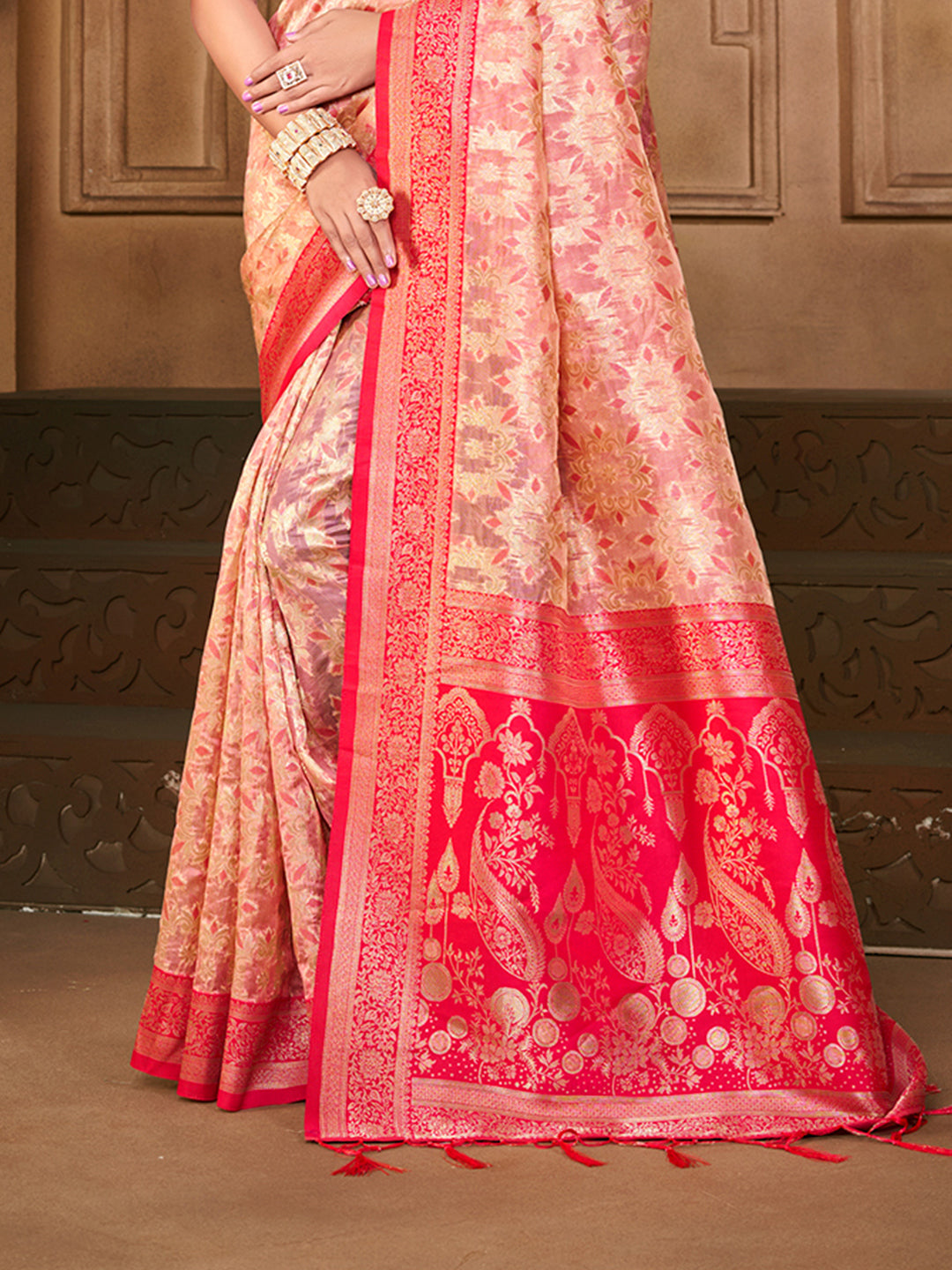 Sangam Prints Light Pink Silk Woven Work Traditional Saree