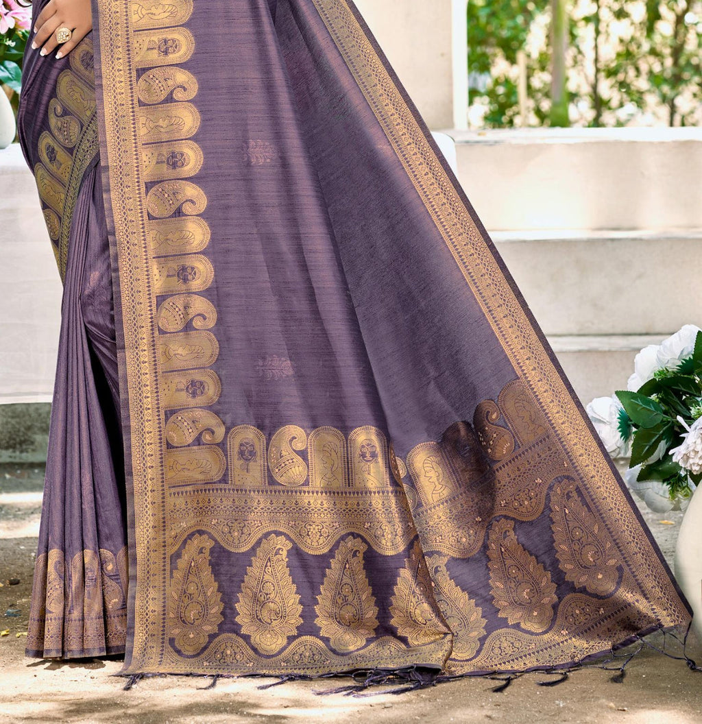 Sangam Prints Purple Assam Silk Woven Work Traditional Saree