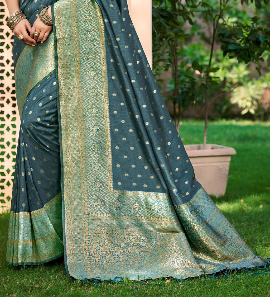 Sangam Prints Dark Turquoise Assam Silk Woven Work Traditional Saree