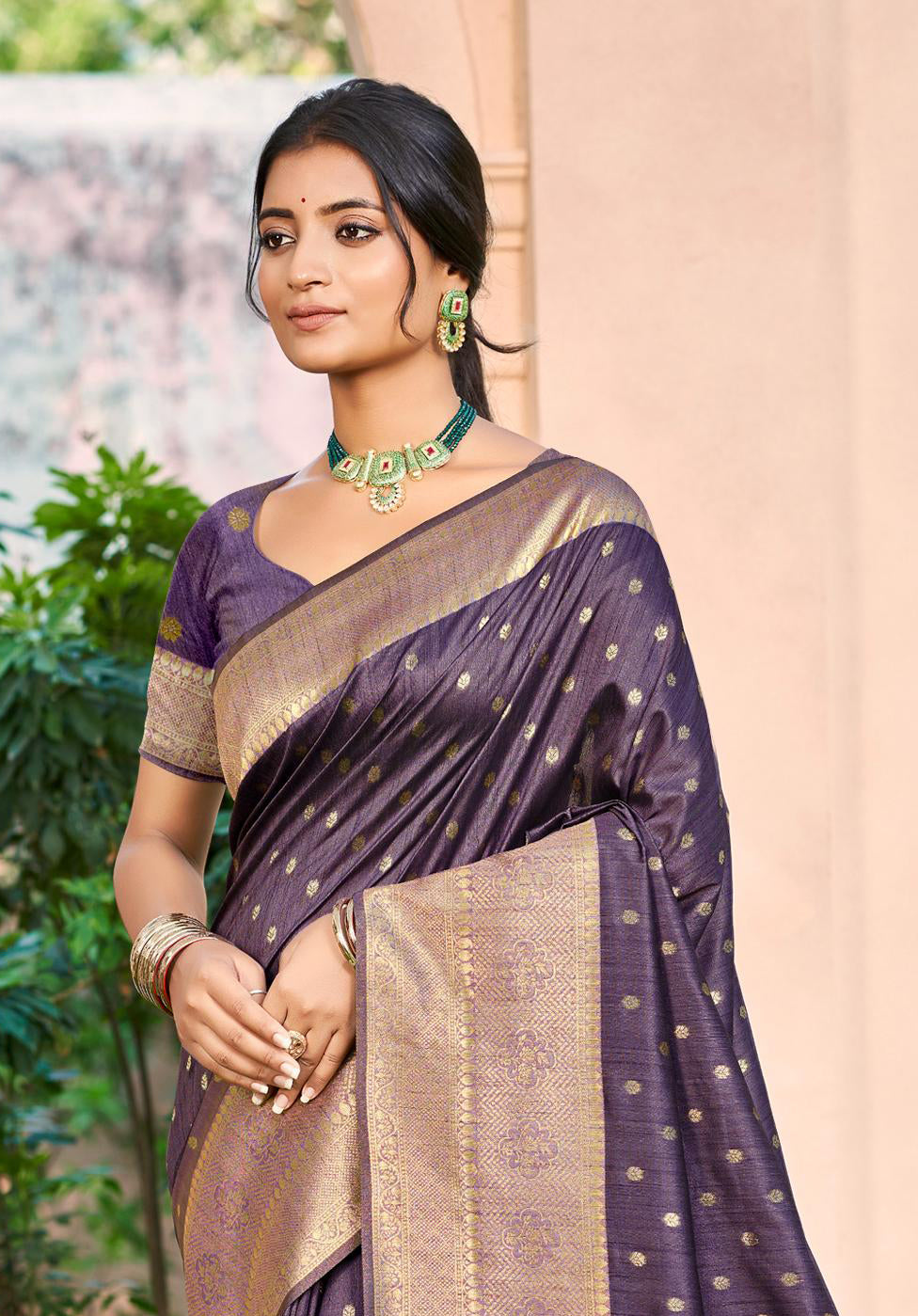 Sangam Prints Dark wine Assam Silk Woven Work Traditional Saree