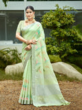 Sangam Prints Light Green Linen Woven Work Traditional Saree