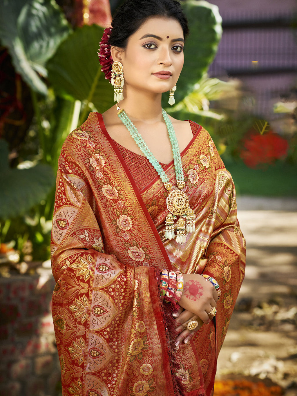 Sangam Prints Maroon Silk Woven Work Traditional Saree