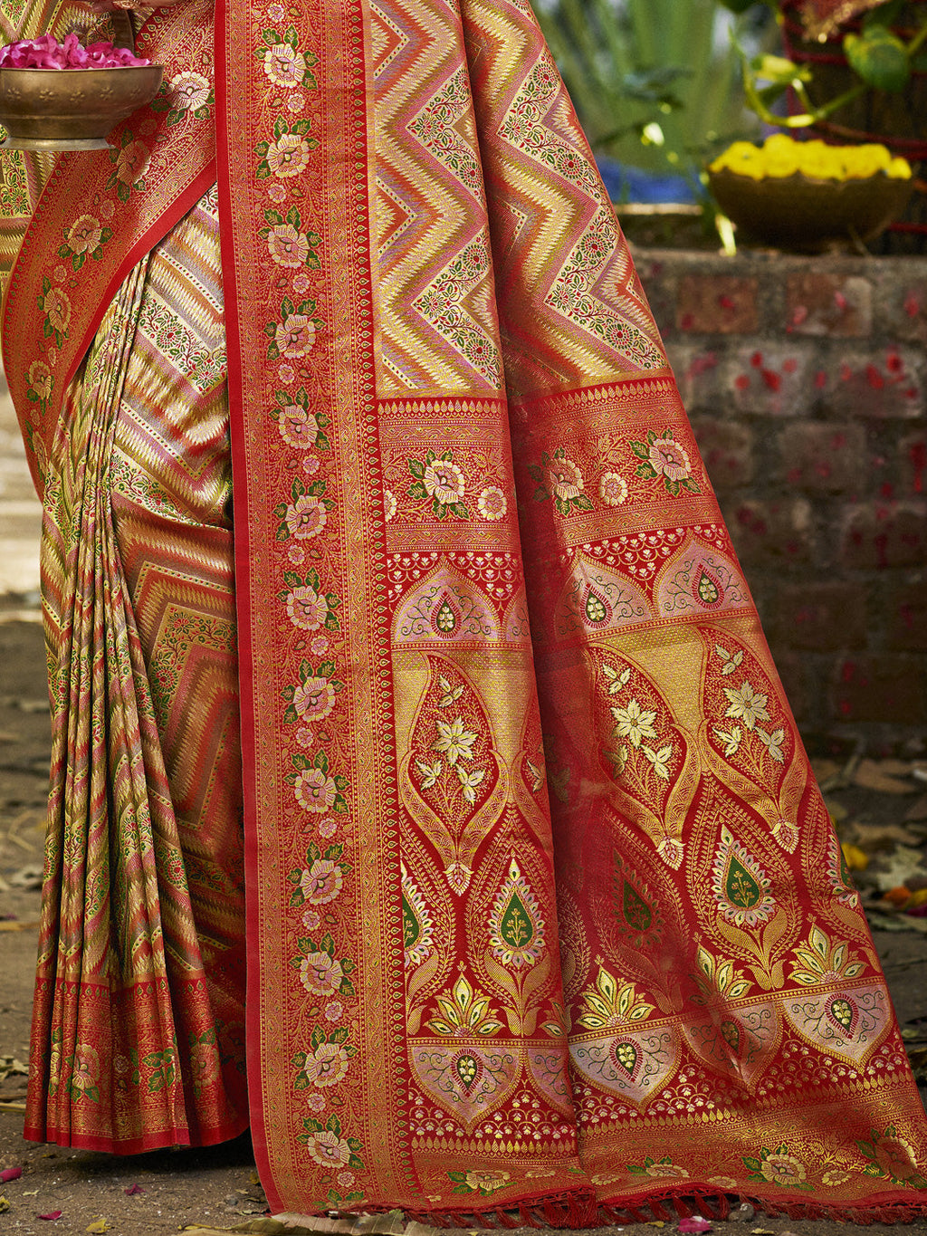 Sangam Prints Red Silk Woven Work Traditional Saree