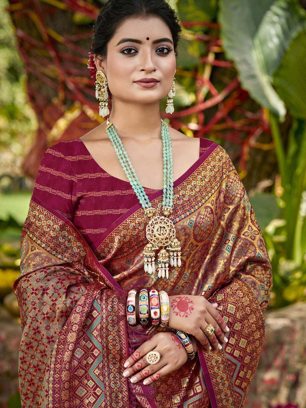Sangam Prints Wine Silk Woven Work Traditional Saree