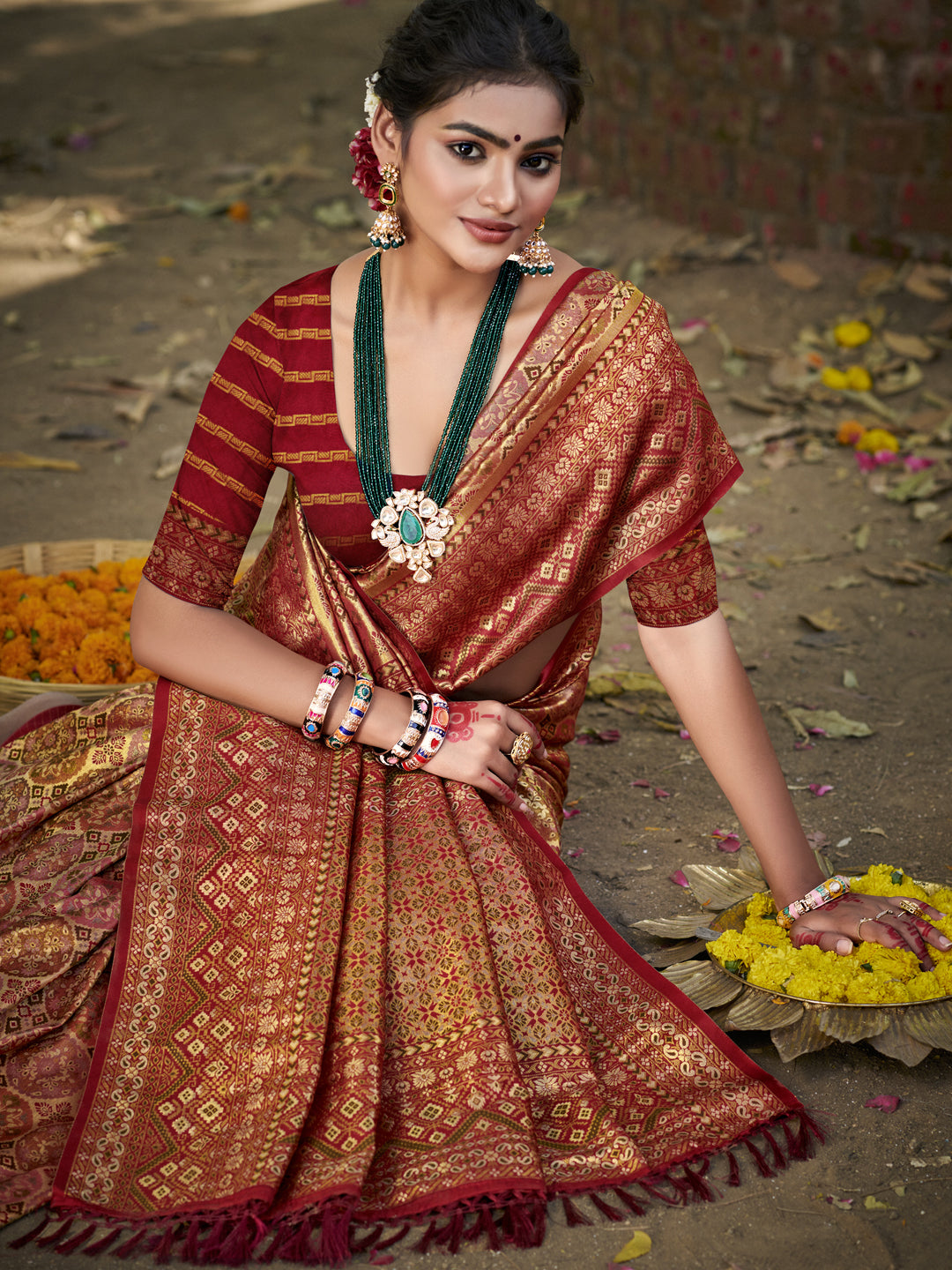 Sangam Prints Maroon Silk Woven Work Traditional Saree