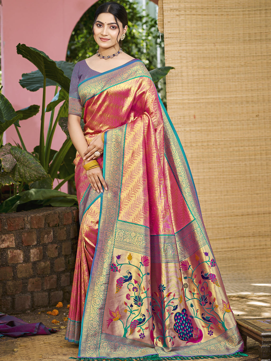 Sangam Prints Multi Color Kanjivaram Silk Woven Work Traditional Saree