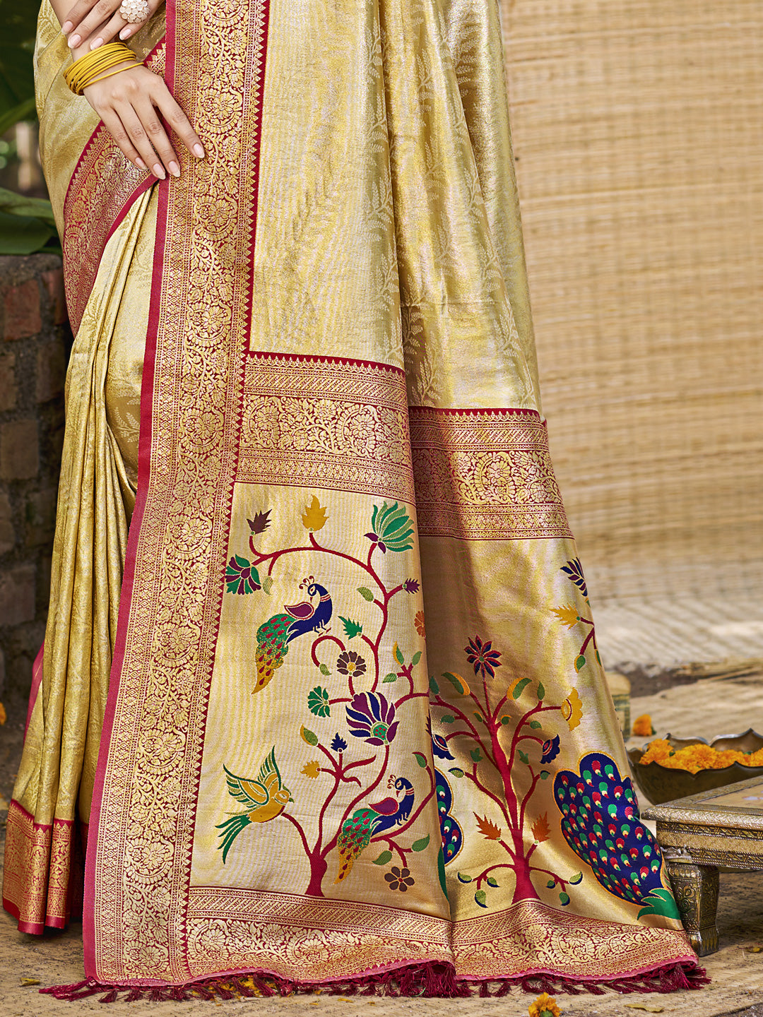Sangam Prints Multi Color Kanjivaram Silk Woven Work Traditional Saree