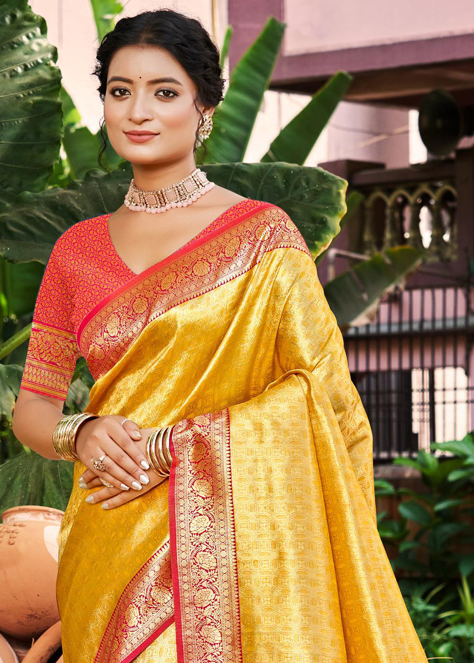 Sangam Prints Multi Color Kanjivaram Silk Woven Work Traditional Saree