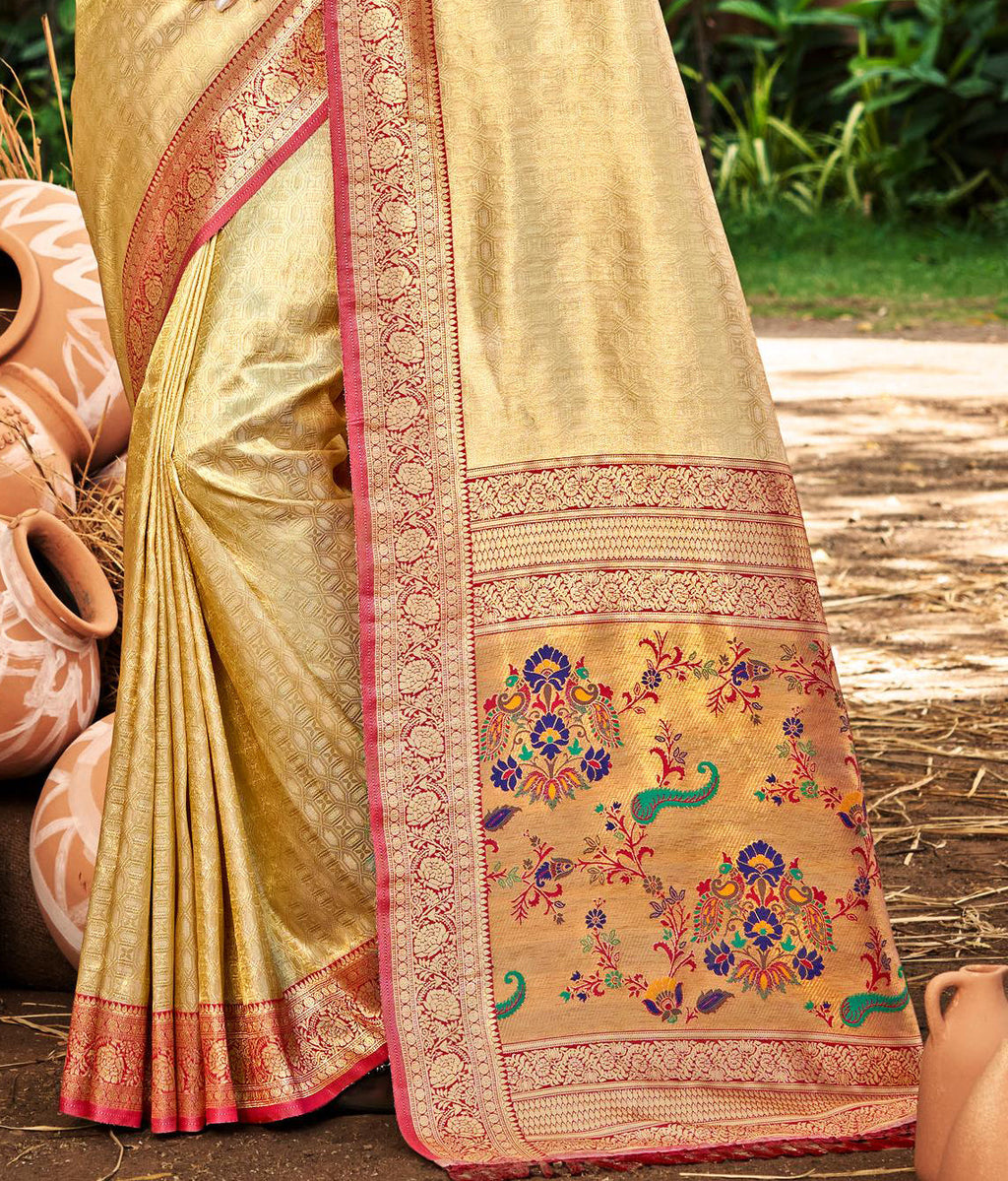 Sangam Prints Multi Color Kanjivaram Silk Woven Work Traditional Saree