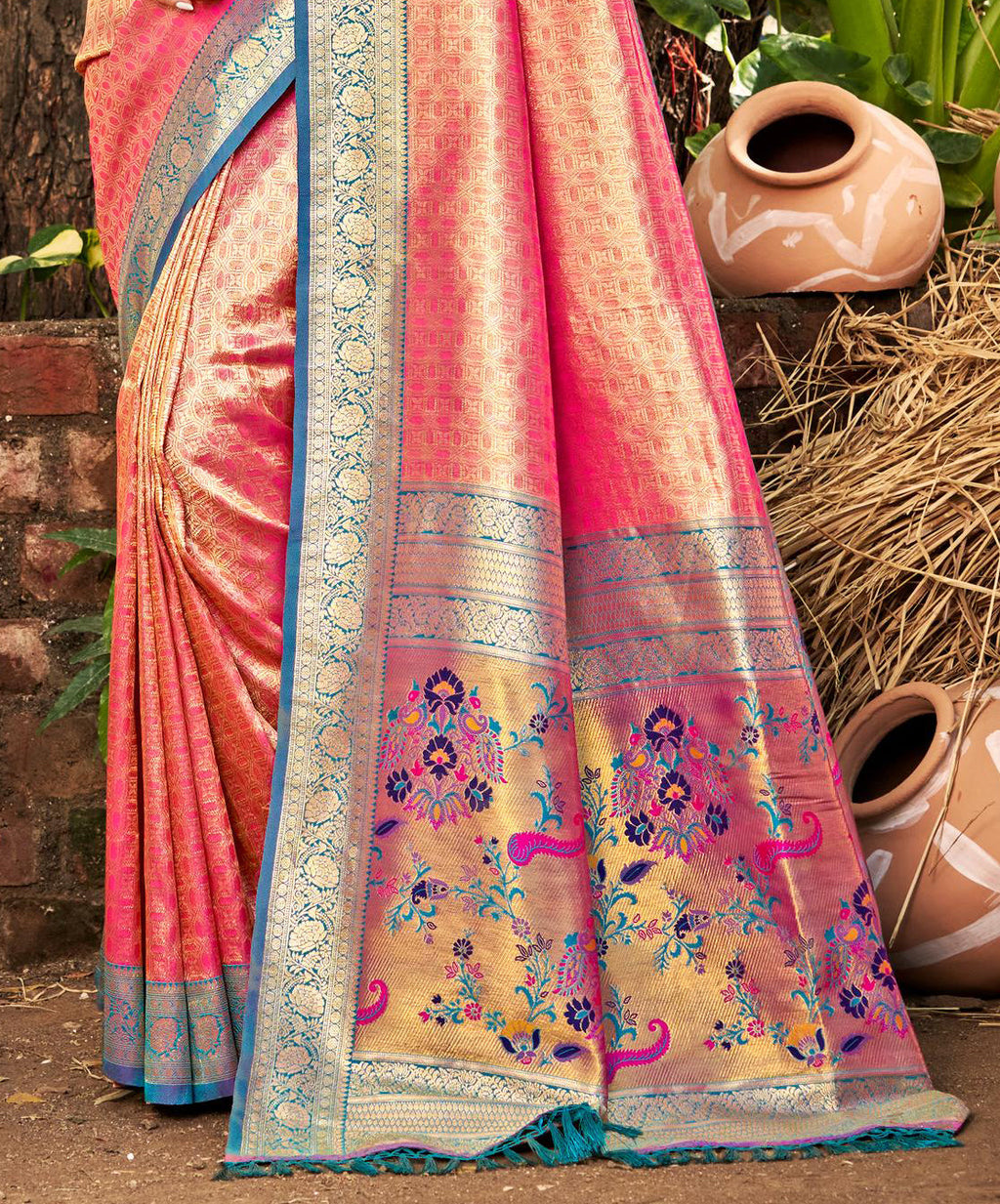 Sangam Prints Multi Color Kanjivaram Silk Woven Work Traditional Saree